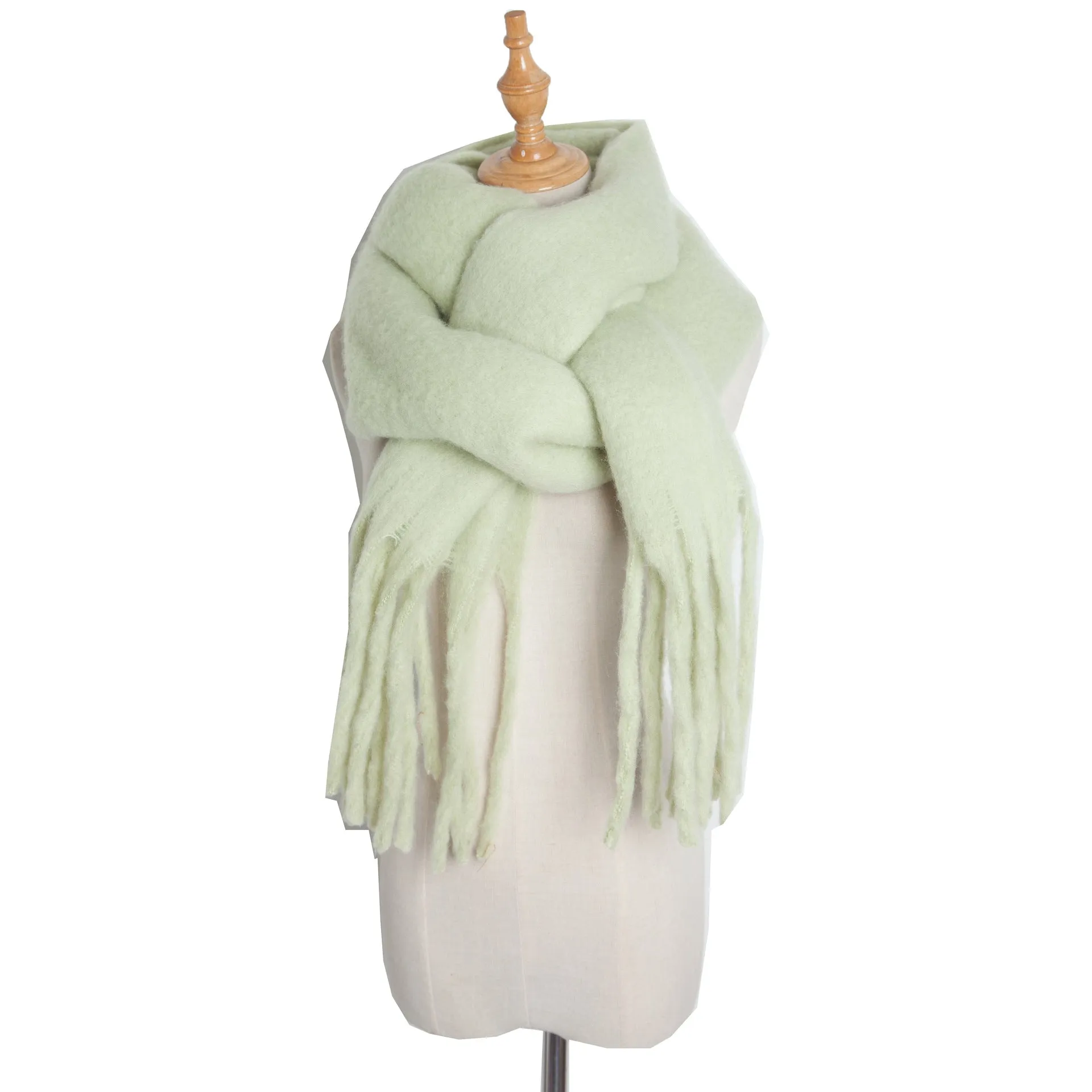 Fringe Trim Wide Knit Scarf