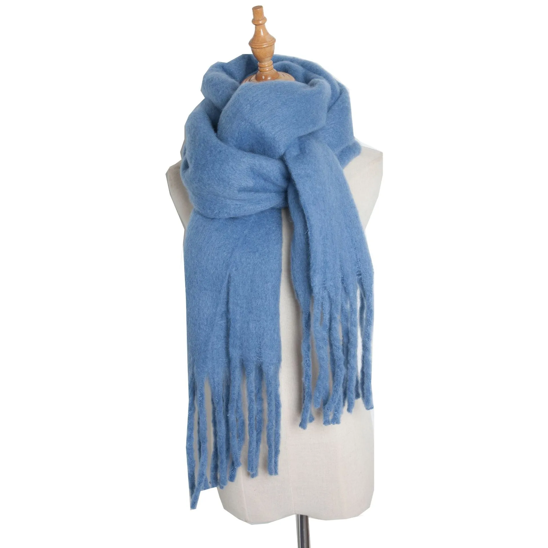 Fringe Trim Wide Knit Scarf