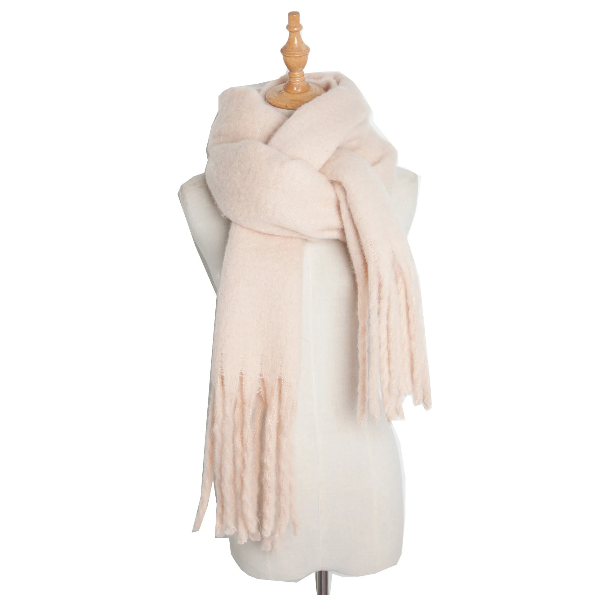 Fringe Trim Wide Knit Scarf