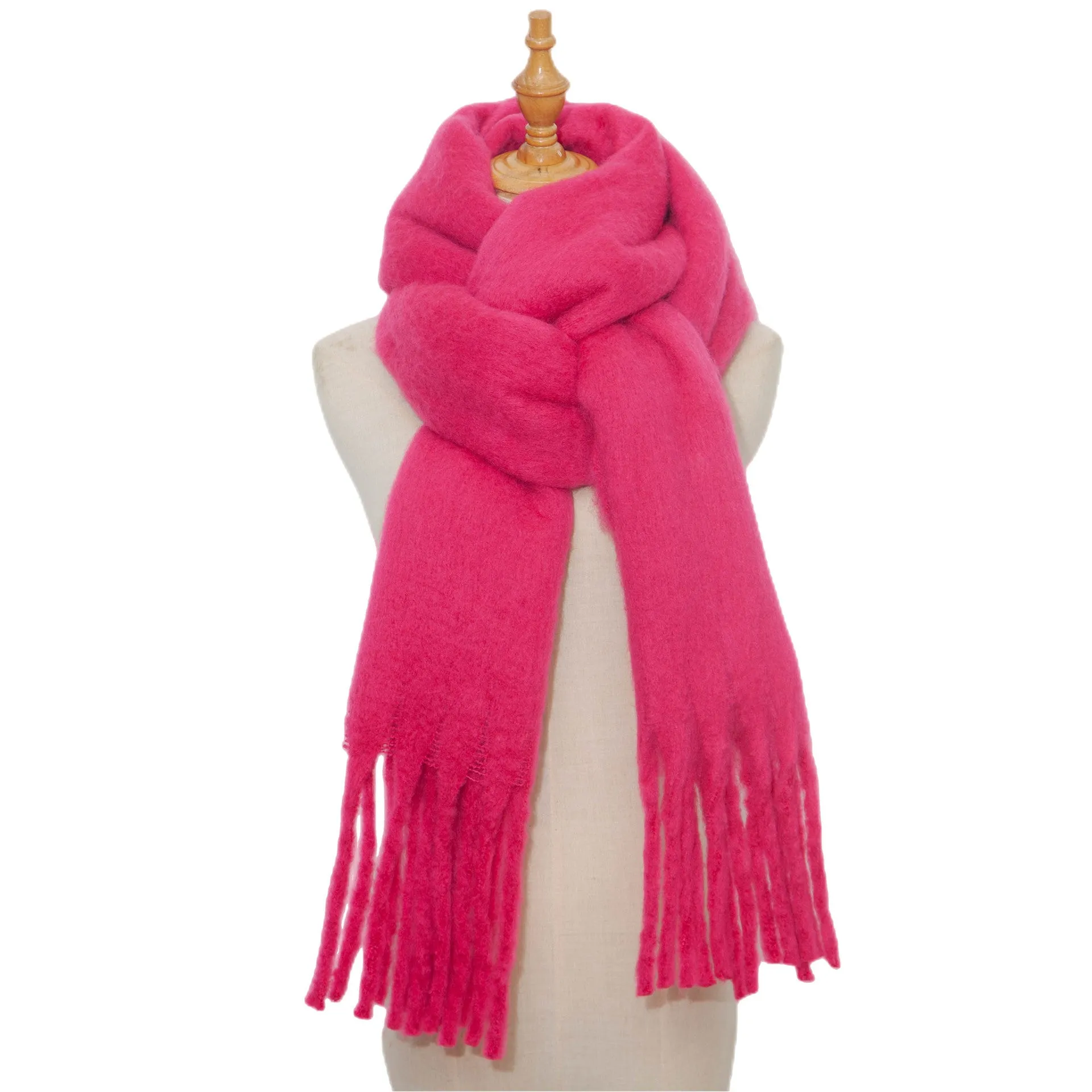 Fringe Trim Wide Knit Scarf