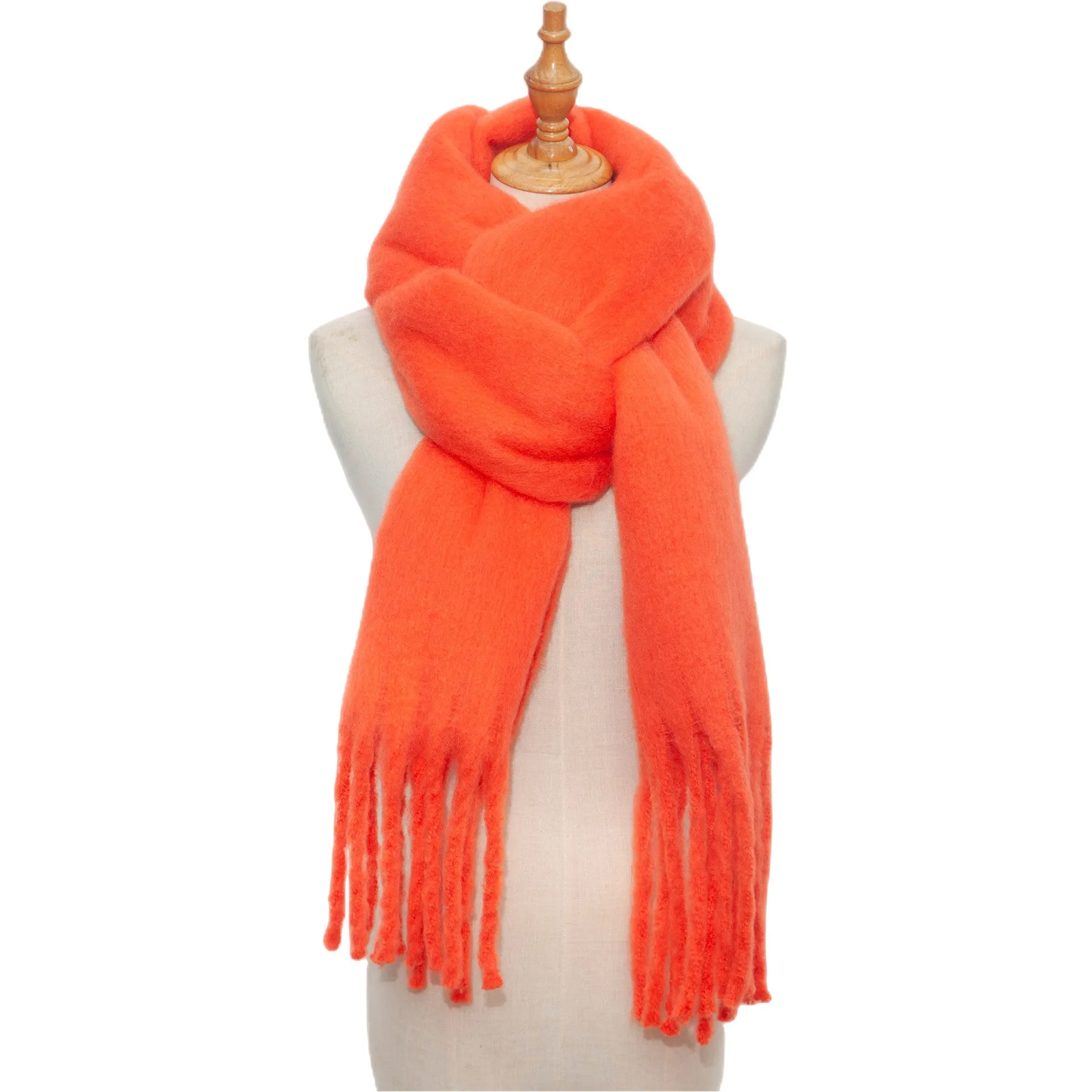 Fringe Trim Wide Knit Scarf