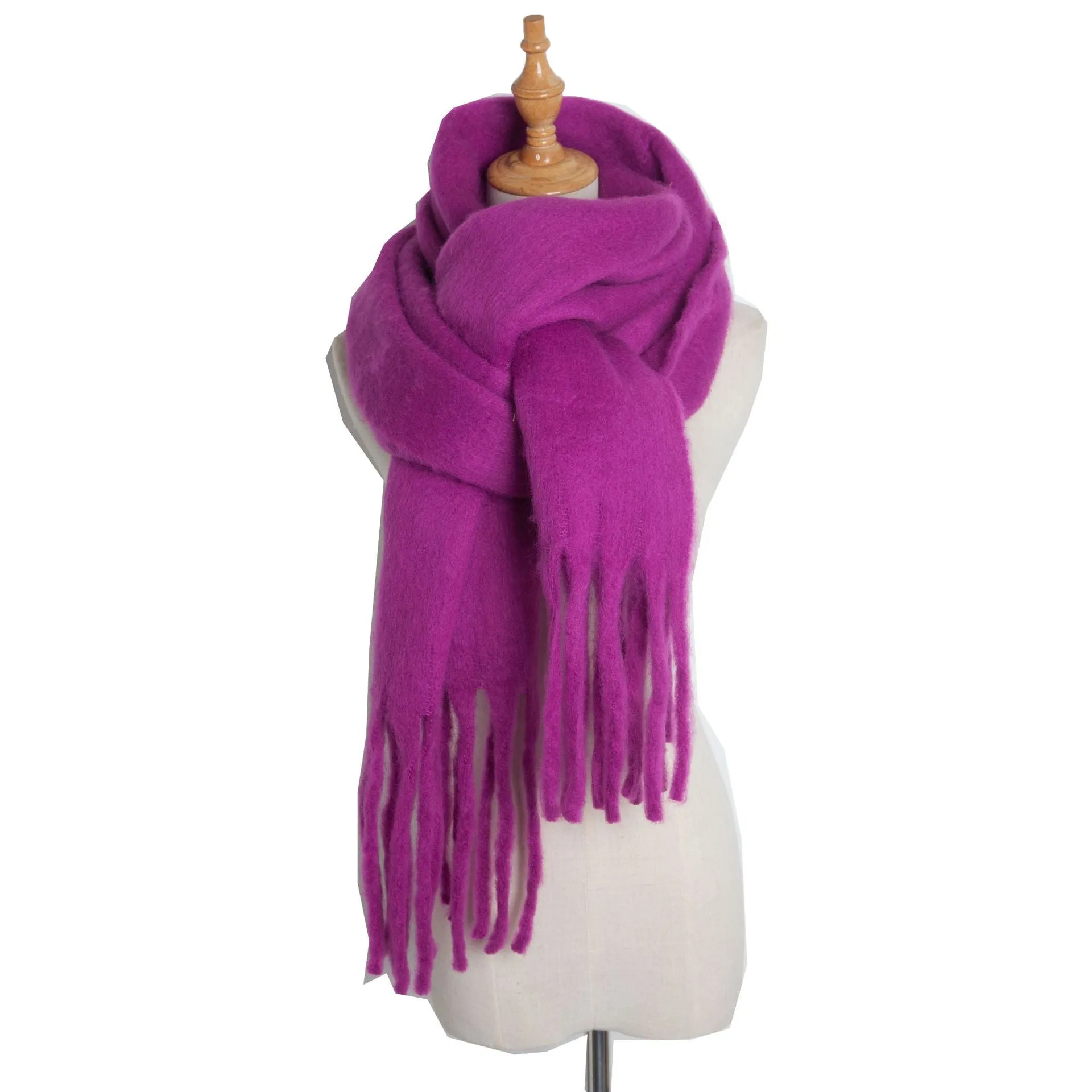 Fringe Trim Wide Knit Scarf
