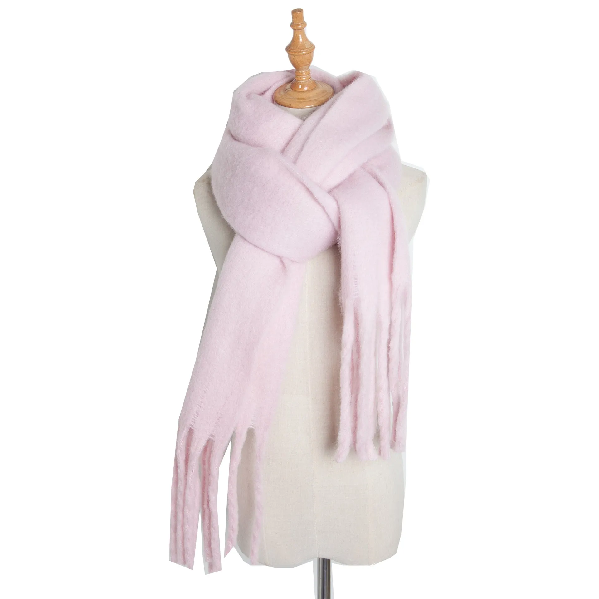 Fringe Trim Wide Knit Scarf