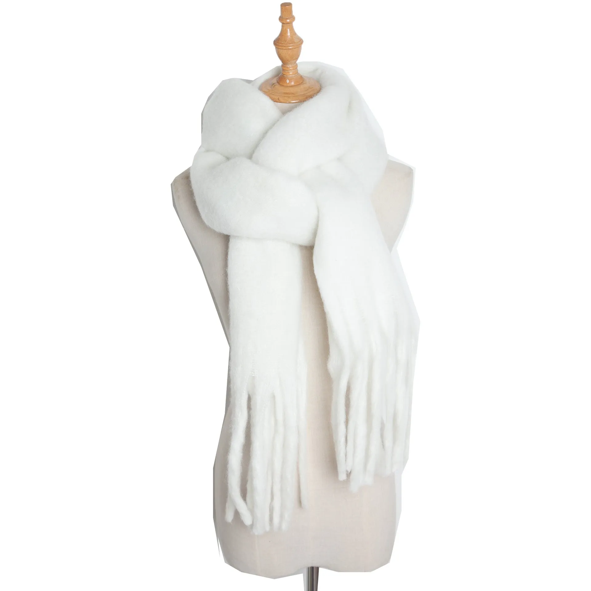 Fringe Trim Wide Knit Scarf