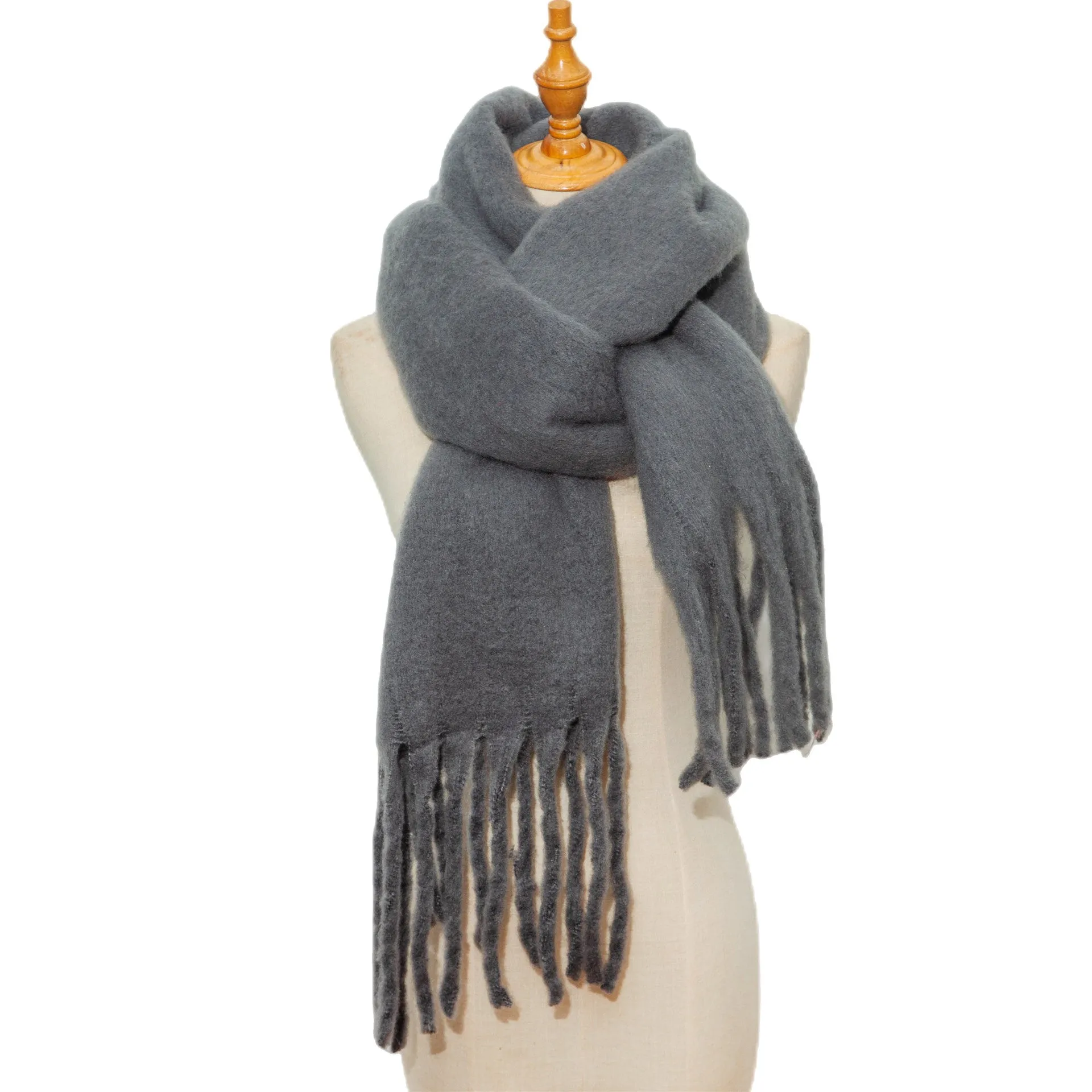 Fringe Trim Wide Knit Scarf