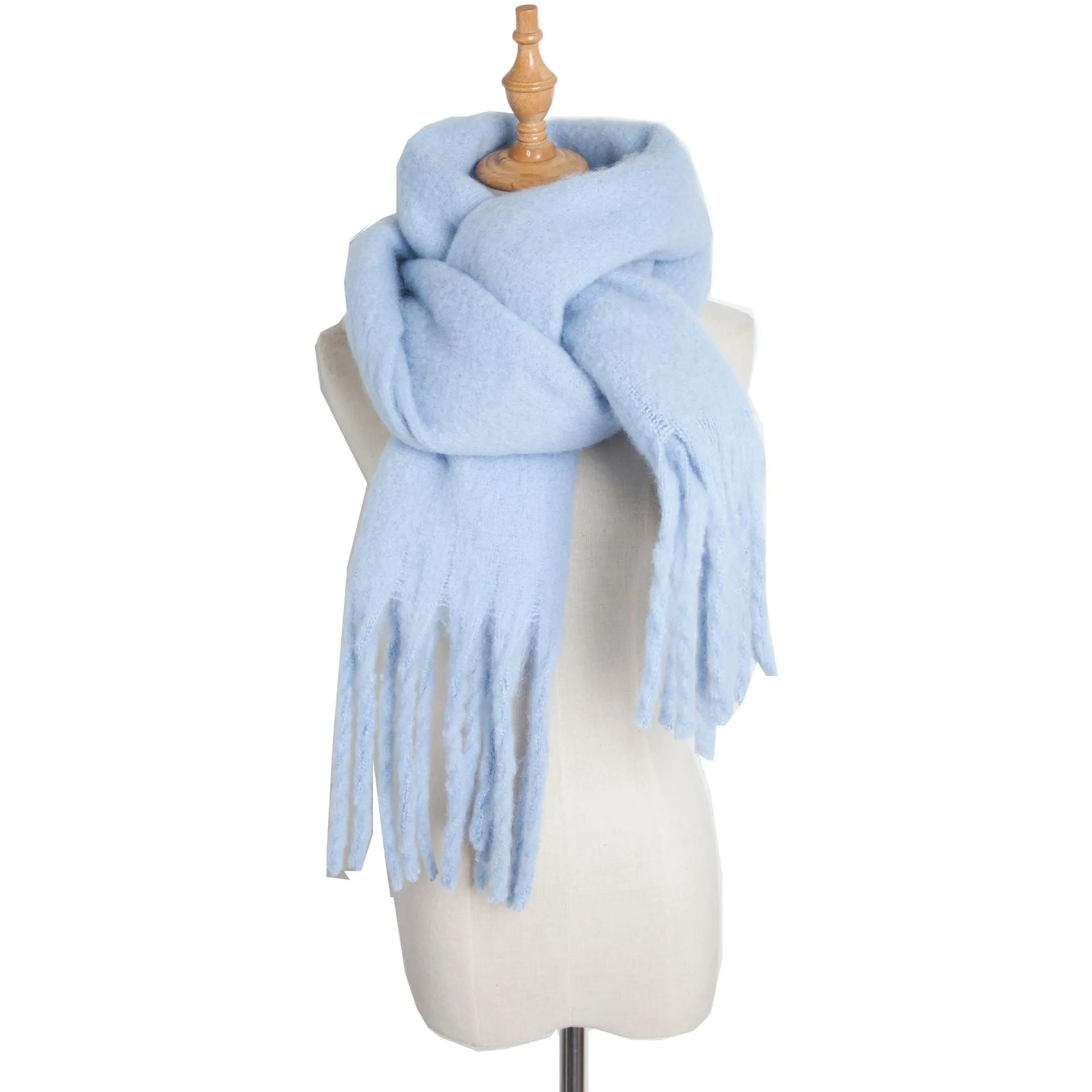 Fringe Trim Wide Knit Scarf