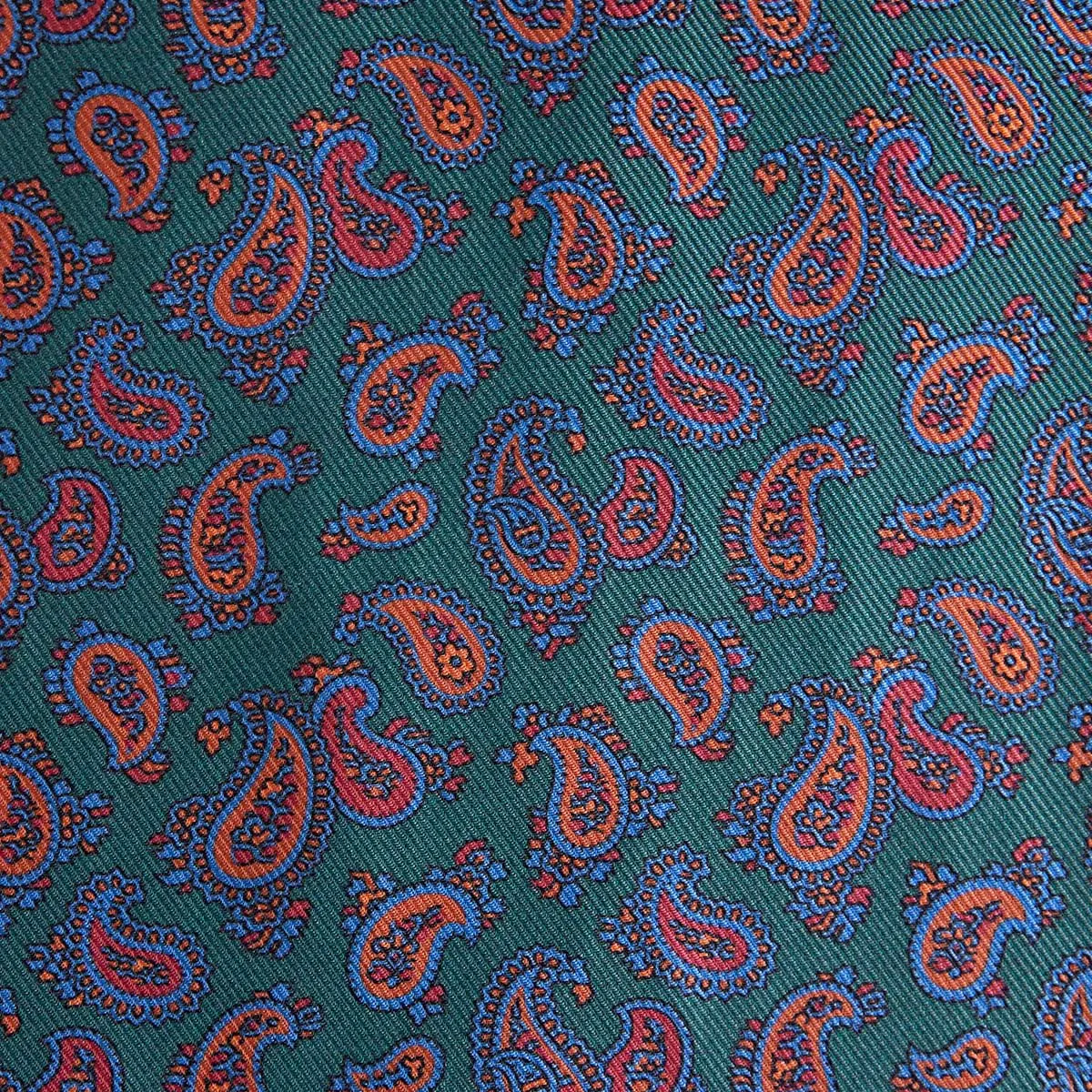 Green, Blue & Red Paisley Silk & Cashmere Scarf