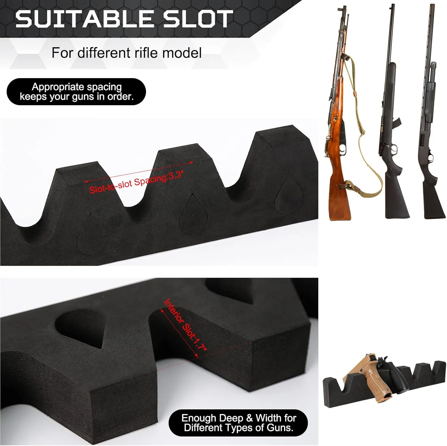 Gun Rack for Gun Storage, Gun Safe Accessory for Rifles and Shotguns, Gun Holder in Gun Cabinet, Shotgun Rifle Rest, Foam Material with Magnetic Strip and Hook Strip , Gifts for Hunters