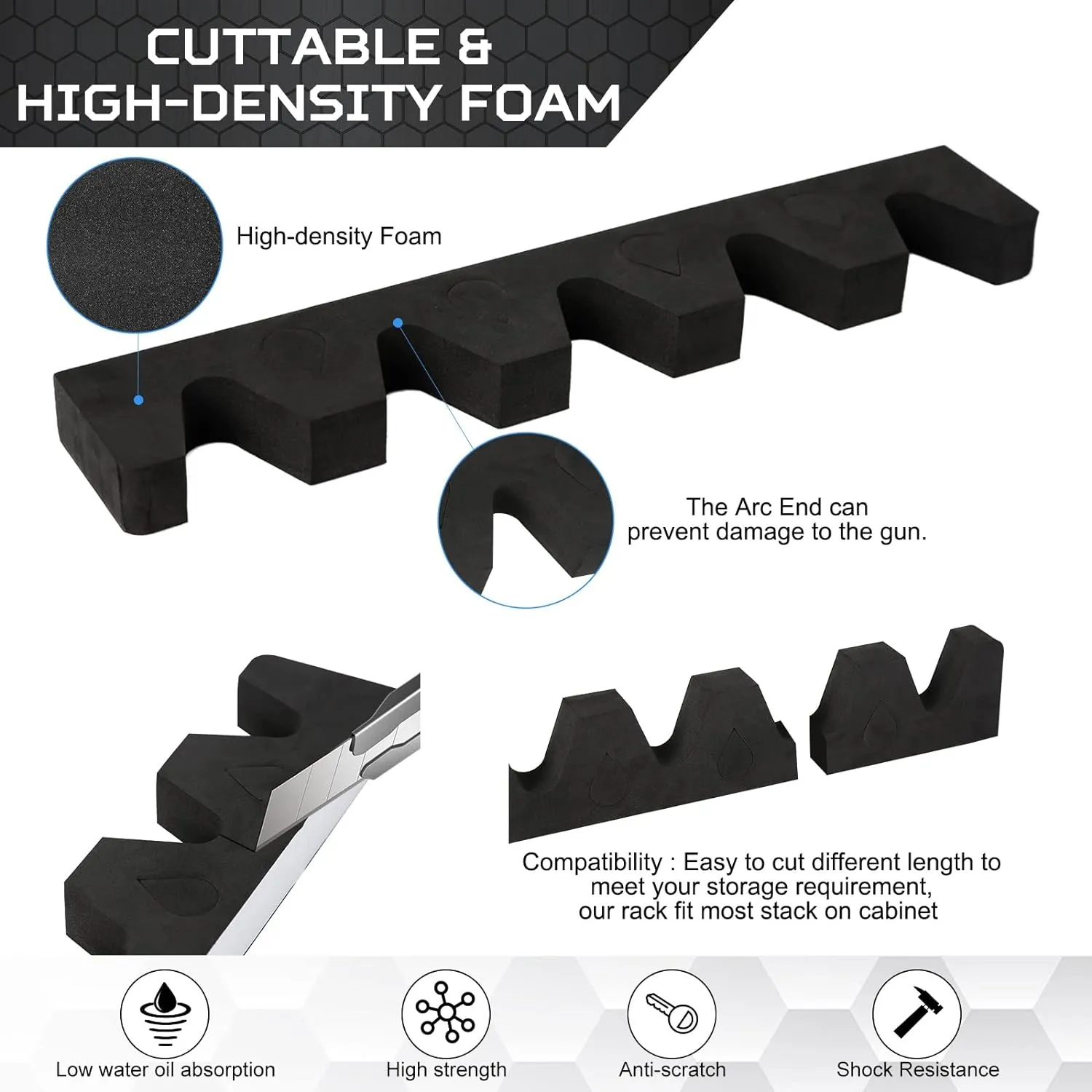 Gun Rack for Gun Storage, Gun Safe Accessory for Rifles and Shotguns, Gun Holder in Gun Cabinet, Shotgun Rifle Rest, Foam Material with Magnetic Strip and Hook Strip , Gifts for Hunters