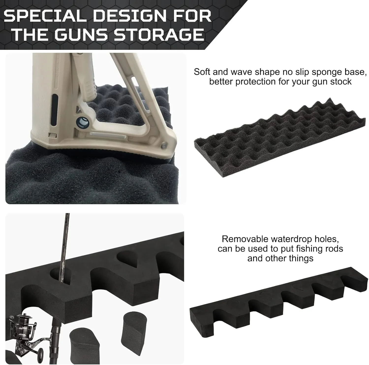 Gun Rack for Gun Storage, Gun Safe Accessory for Rifles and Shotguns, Gun Holder in Gun Cabinet, Shotgun Rifle Rest, Foam Material with Magnetic Strip and Hook Strip , Gifts for Hunters