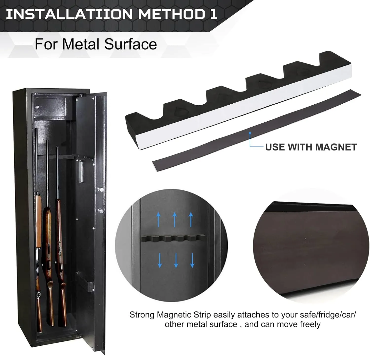 Gun Rack for Gun Storage, Gun Safe Accessory for Rifles and Shotguns, Gun Holder in Gun Cabinet, Shotgun Rifle Rest, Foam Material with Magnetic Strip and Hook Strip , Gifts for Hunters