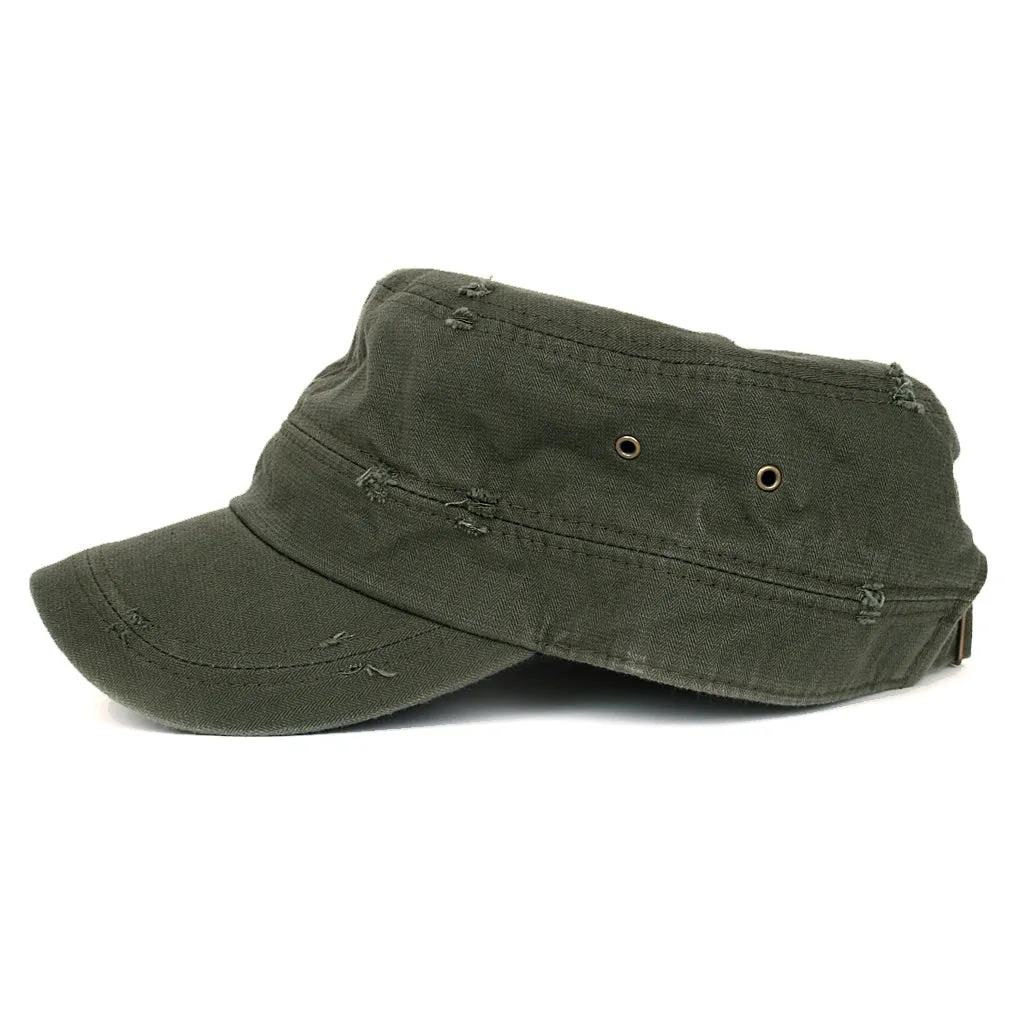 ililily Distressed Cotton Cadet Cap Strap Army Style Hat