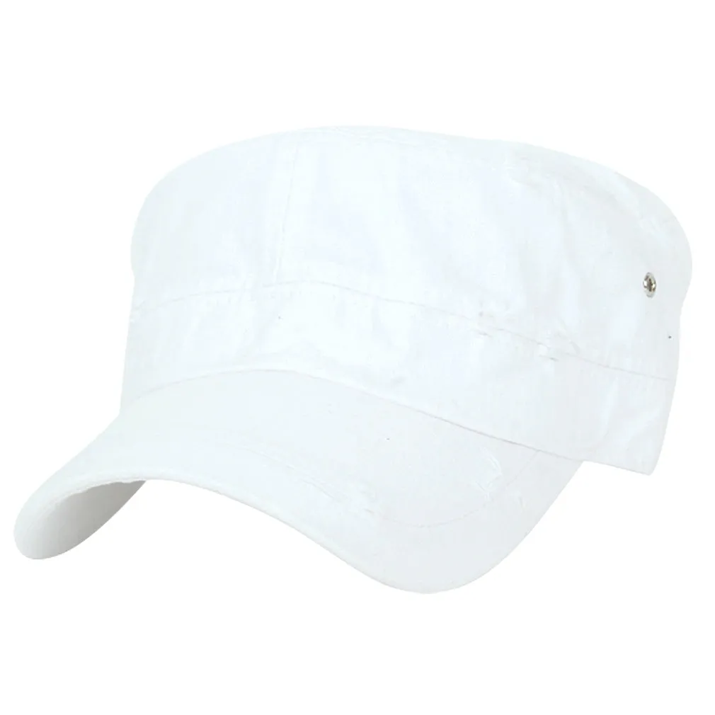 ililily Distressed Cotton Cadet Cap Strap Army Style Hat