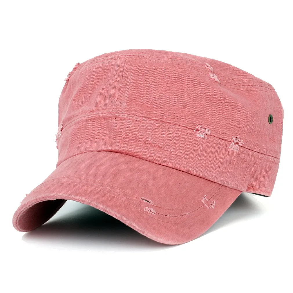 ililily Distressed Cotton Cadet Cap Strap Army Style Hat