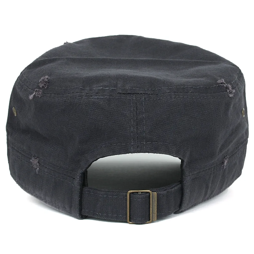 ililily Distressed Cotton Cadet Cap Strap Army Style Hat
