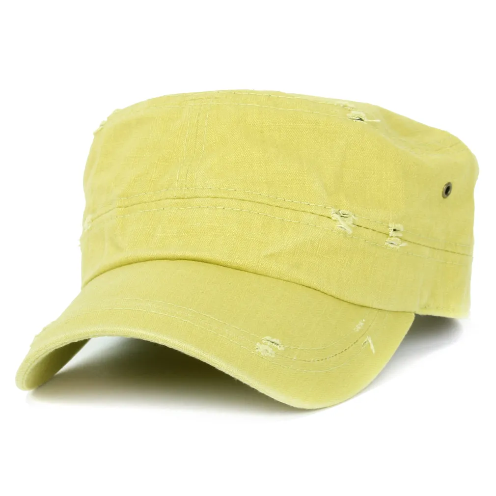 ililily Distressed Cotton Cadet Cap Strap Army Style Hat