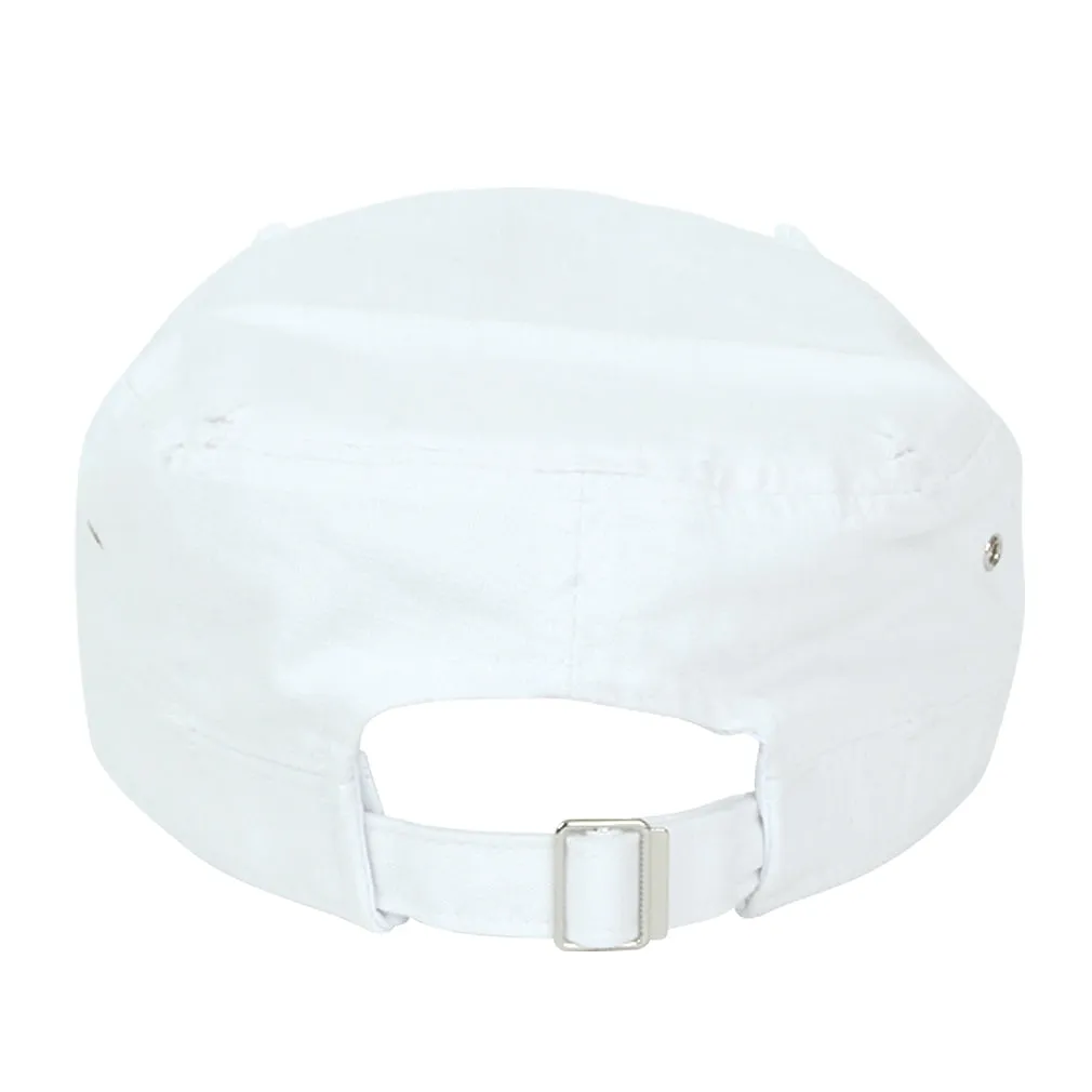 ililily Distressed Cotton Cadet Cap Strap Army Style Hat