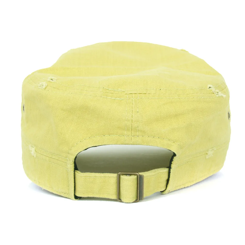 ililily Distressed Cotton Cadet Cap Strap Army Style Hat