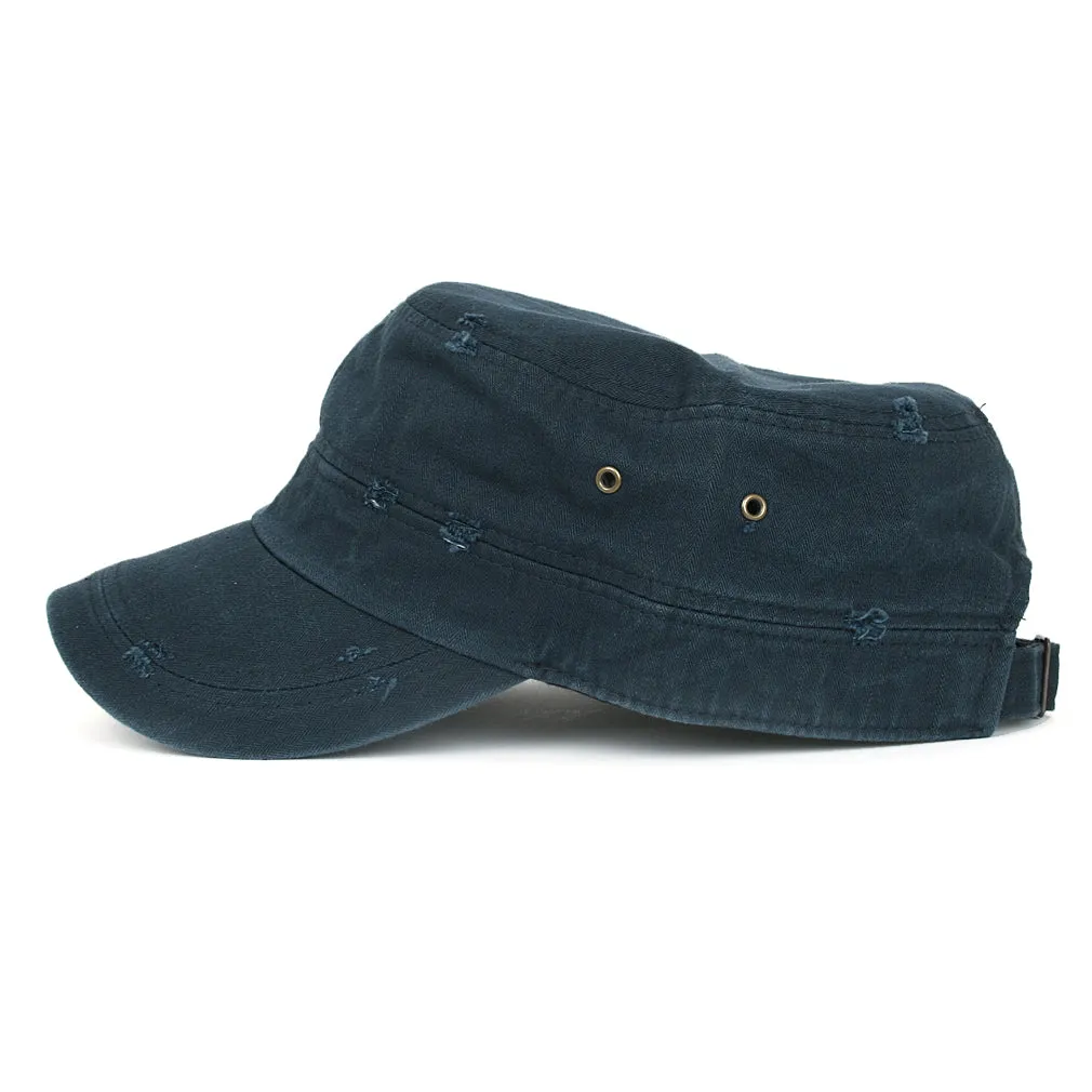 ililily Distressed Cotton Cadet Cap Strap Army Style Hat