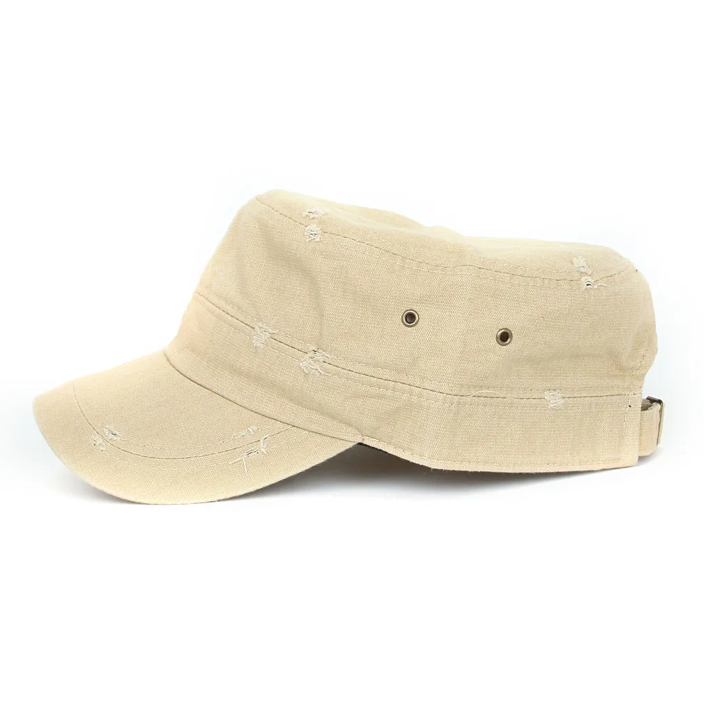 ililily Distressed Cotton Cadet Cap Strap Army Style Hat