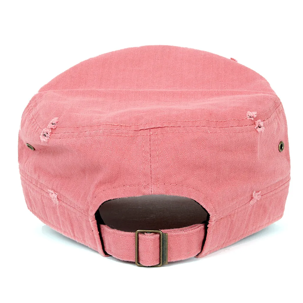 ililily Distressed Cotton Cadet Cap Strap Army Style Hat