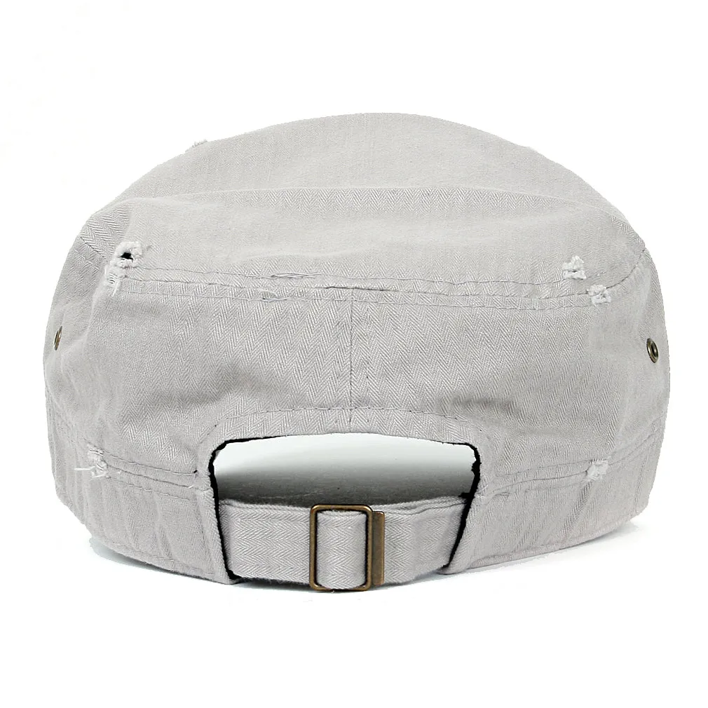 ililily Distressed Cotton Cadet Cap Strap Army Style Hat