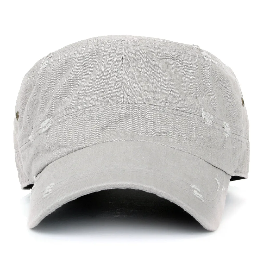 ililily Distressed Cotton Cadet Cap Strap Army Style Hat