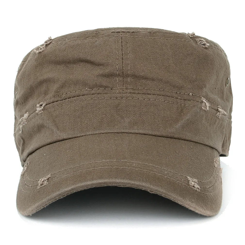 ililily Distressed Cotton Cadet Cap Strap Army Style Hat