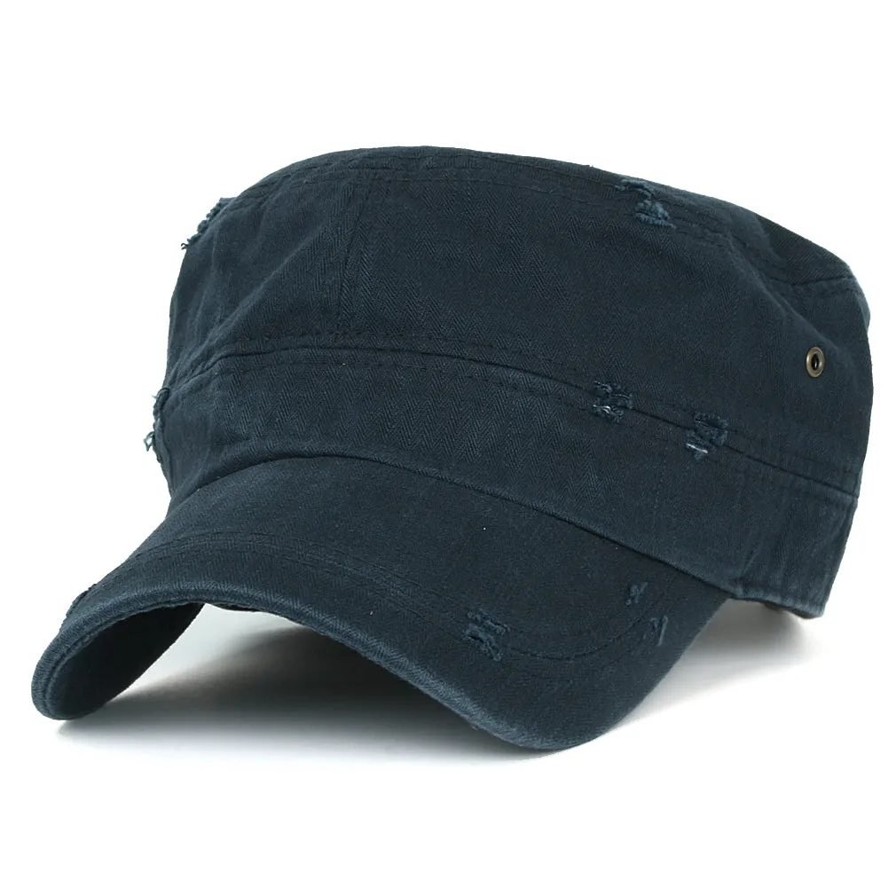 ililily Distressed Cotton Cadet Cap Strap Army Style Hat