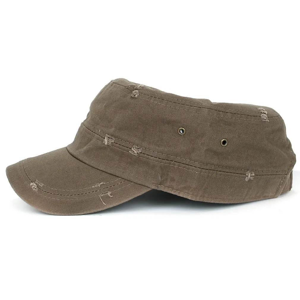ililily Distressed Cotton Cadet Cap Strap Army Style Hat