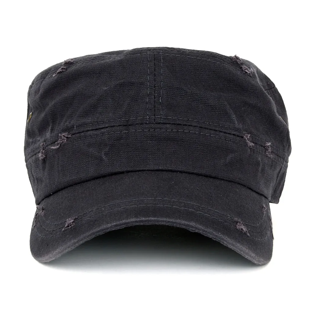 ililily Distressed Cotton Cadet Cap Strap Army Style Hat
