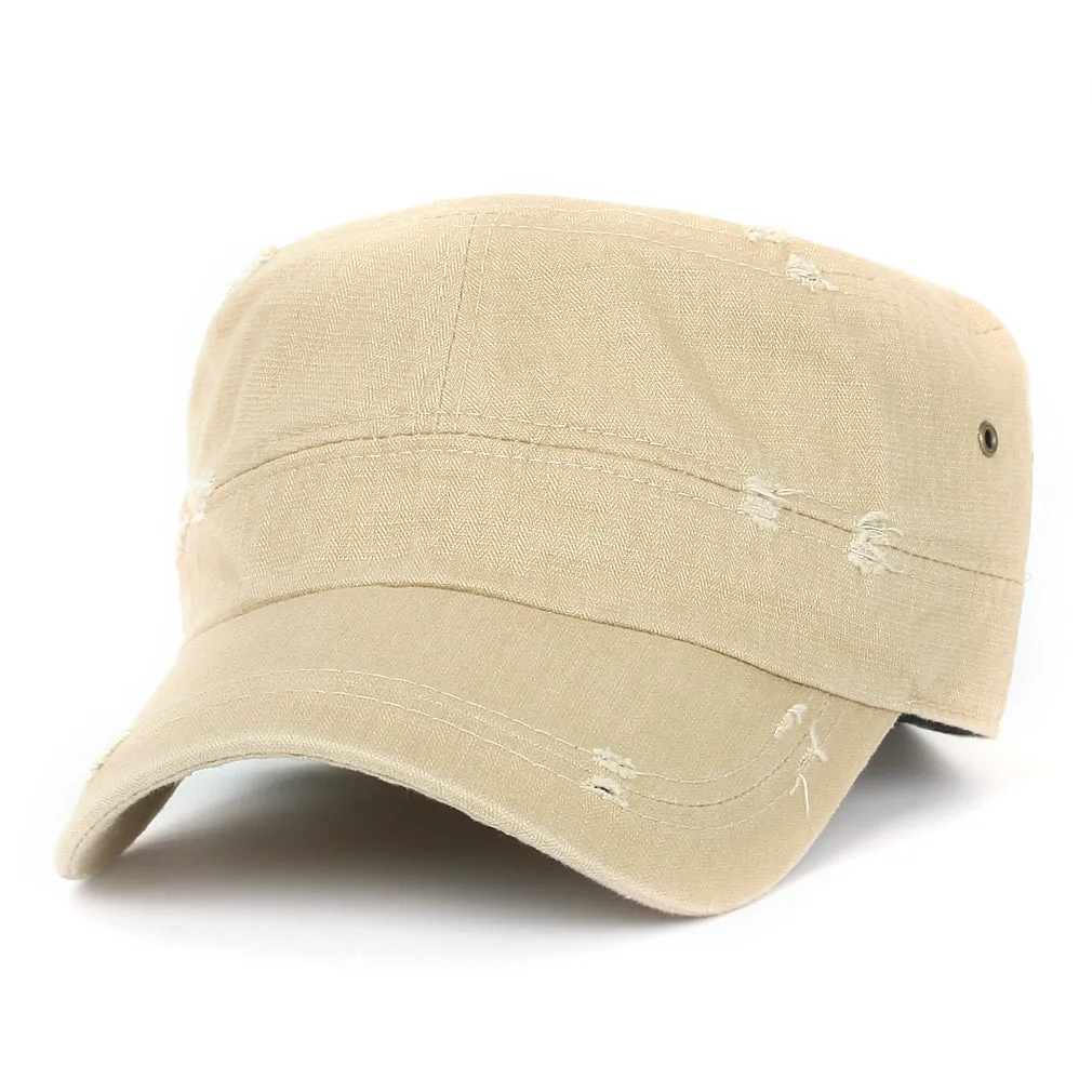 ililily Distressed Cotton Cadet Cap Strap Army Style Hat