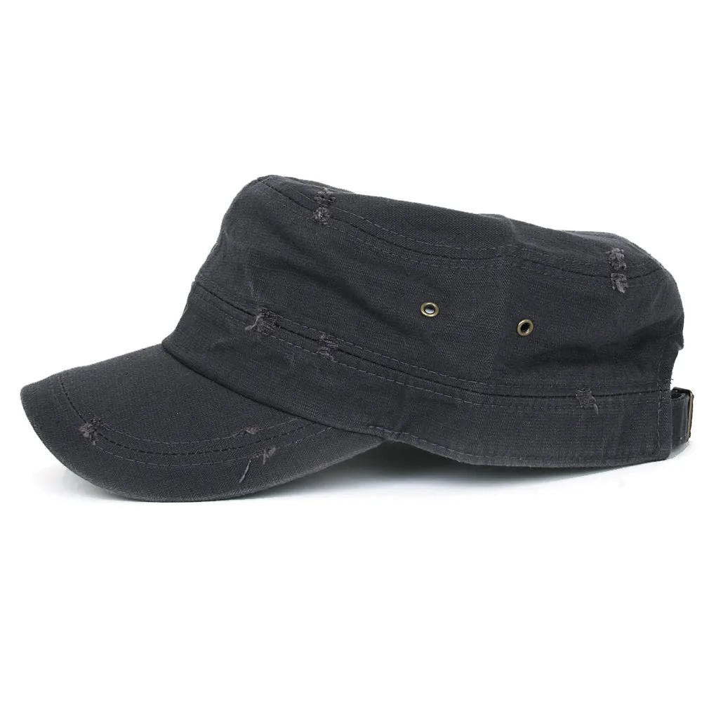 ililily Distressed Cotton Cadet Cap Strap Army Style Hat