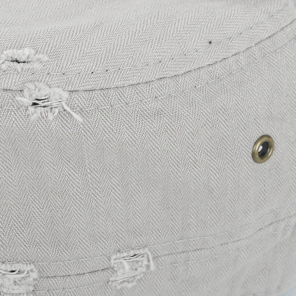ililily Distressed Cotton Cadet Cap Strap Army Style Hat