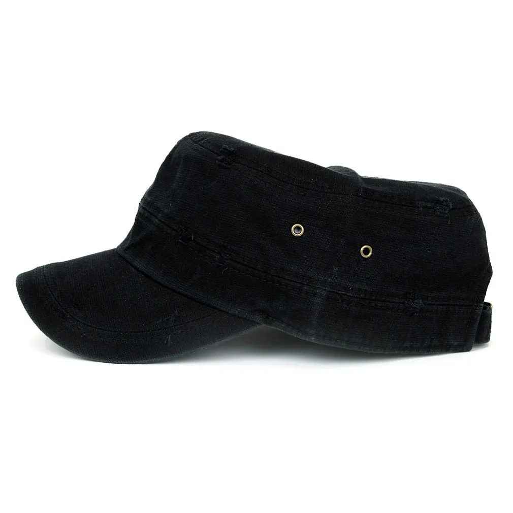 ililily Distressed Cotton Cadet Cap Strap Army Style Hat