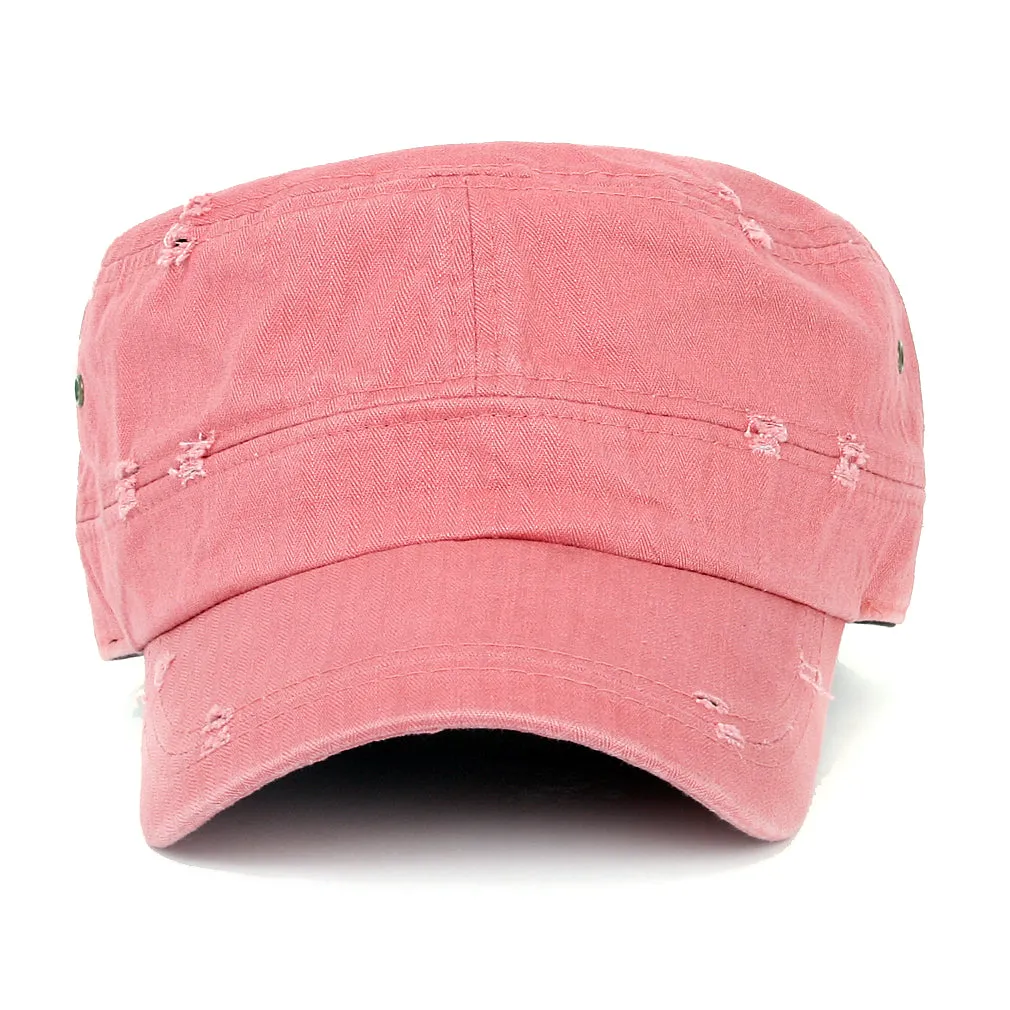 ililily Distressed Cotton Cadet Cap Strap Army Style Hat