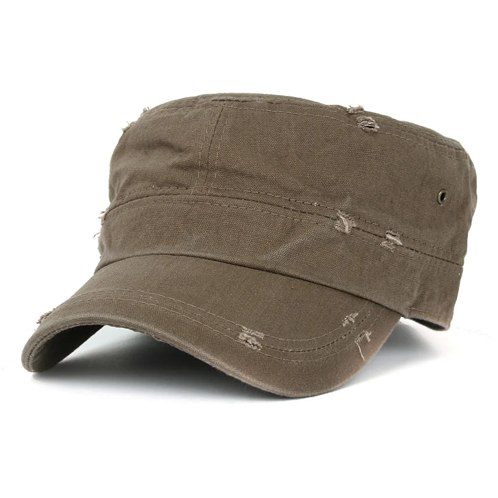 ililily Distressed Cotton Cadet Cap Strap Army Style Hat