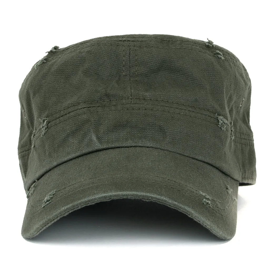 ililily Distressed Cotton Cadet Cap Strap Army Style Hat