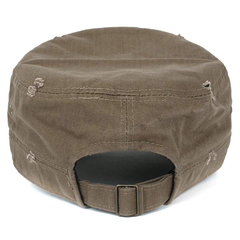 ililily Distressed Cotton Cadet Cap Strap Army Style Hat