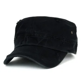 ililily Distressed Cotton Cadet Cap Strap Army Style Hat