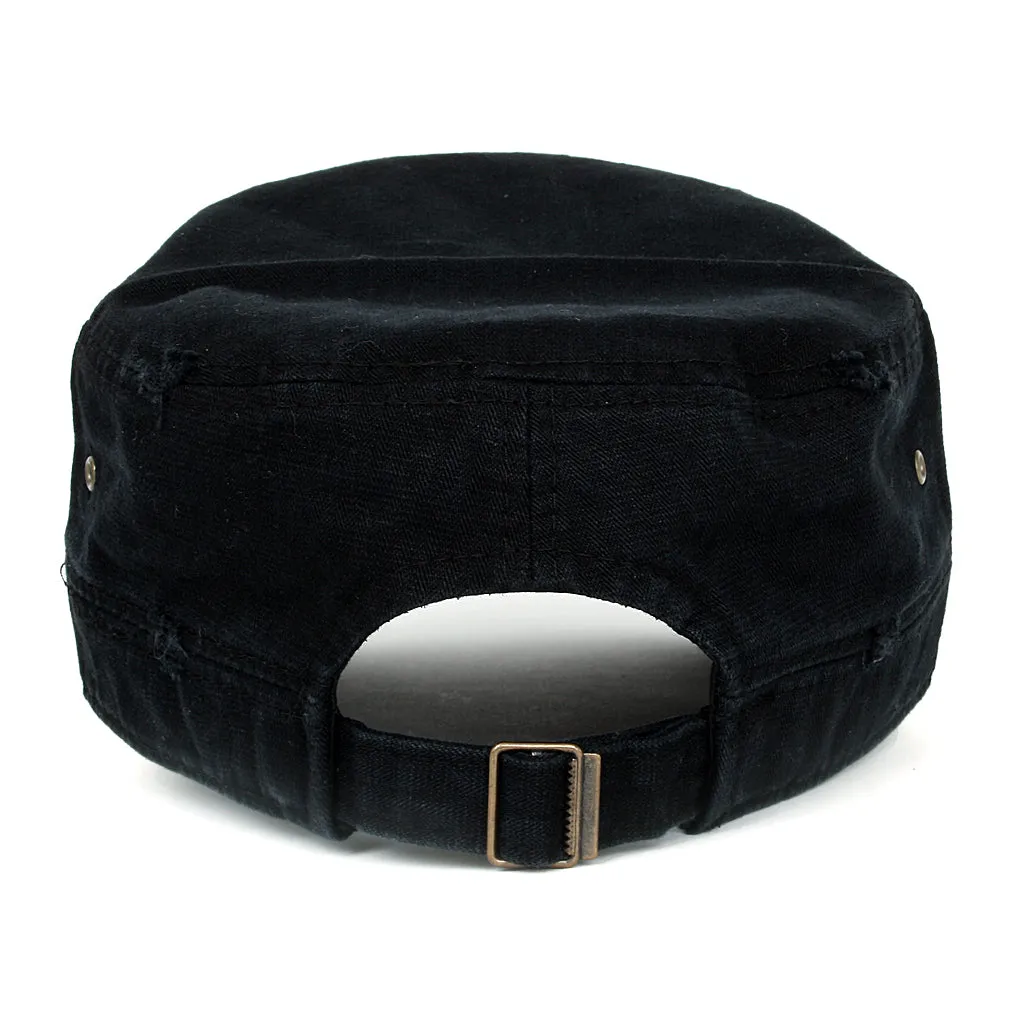 ililily Distressed Cotton Cadet Cap Strap Army Style Hat