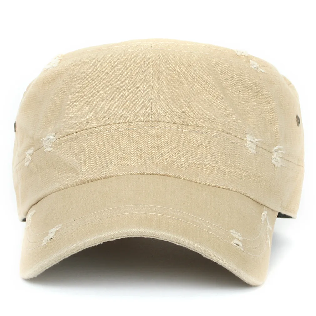 ililily Distressed Cotton Cadet Cap Strap Army Style Hat