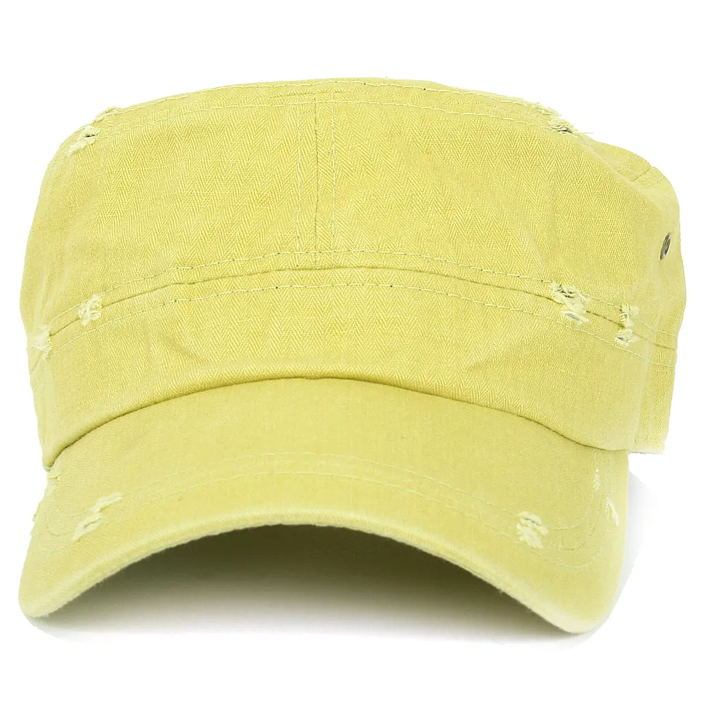 ililily Distressed Cotton Cadet Cap Strap Army Style Hat