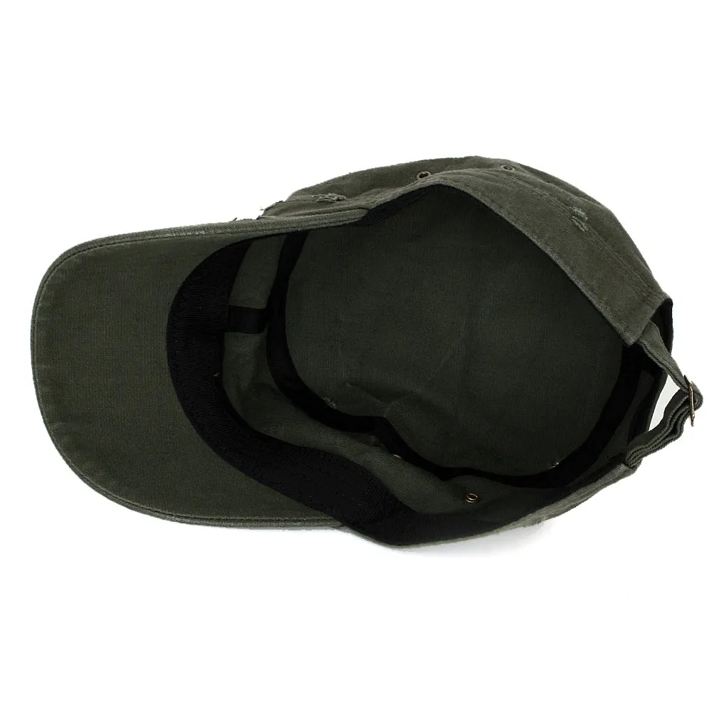 ililily Distressed Cotton Cadet Cap Strap Army Style Hat