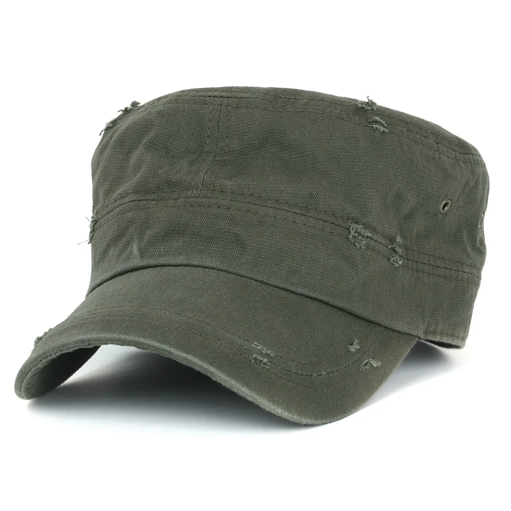 ililily Distressed Cotton Cadet Cap Strap Army Style Hat