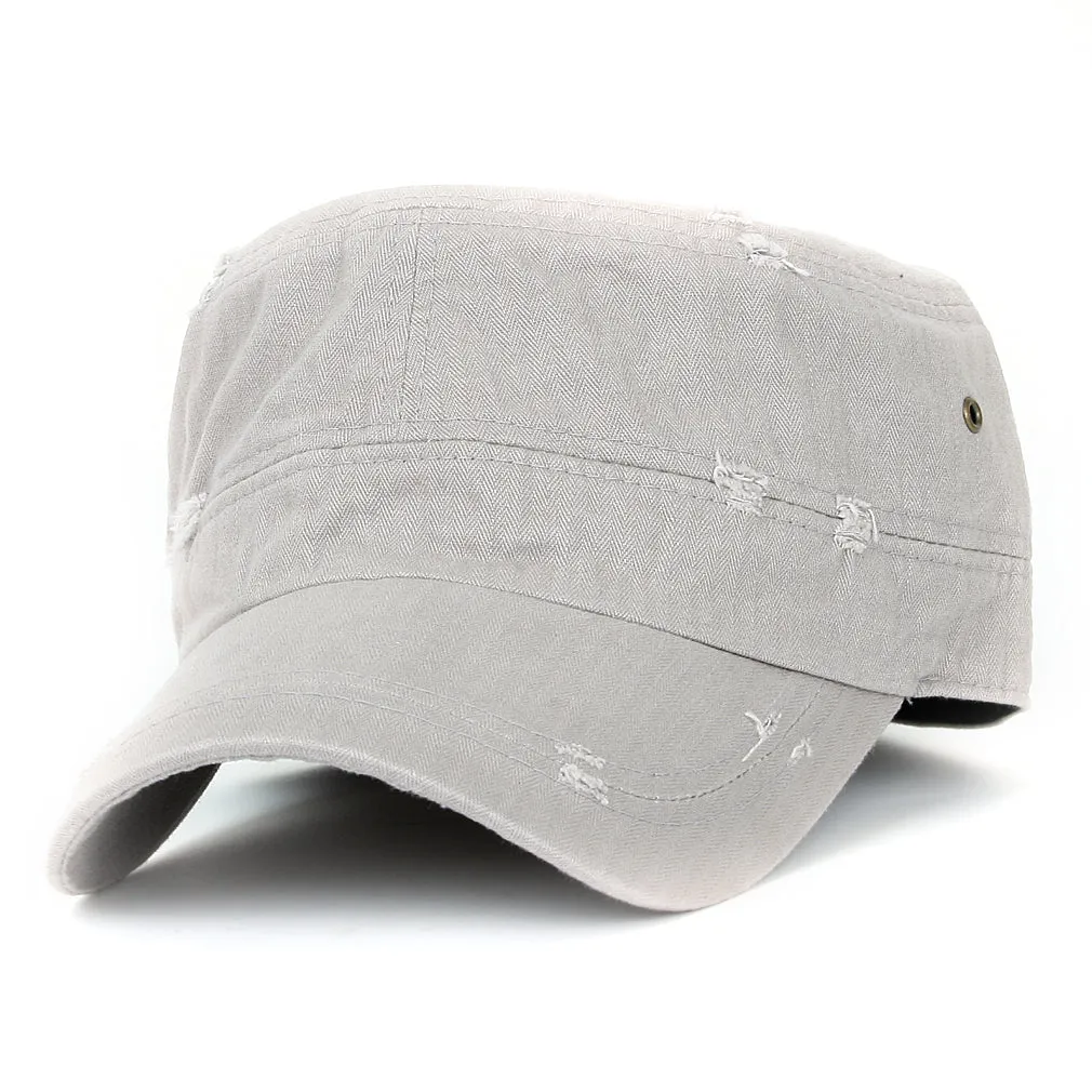ililily Distressed Cotton Cadet Cap Strap Army Style Hat