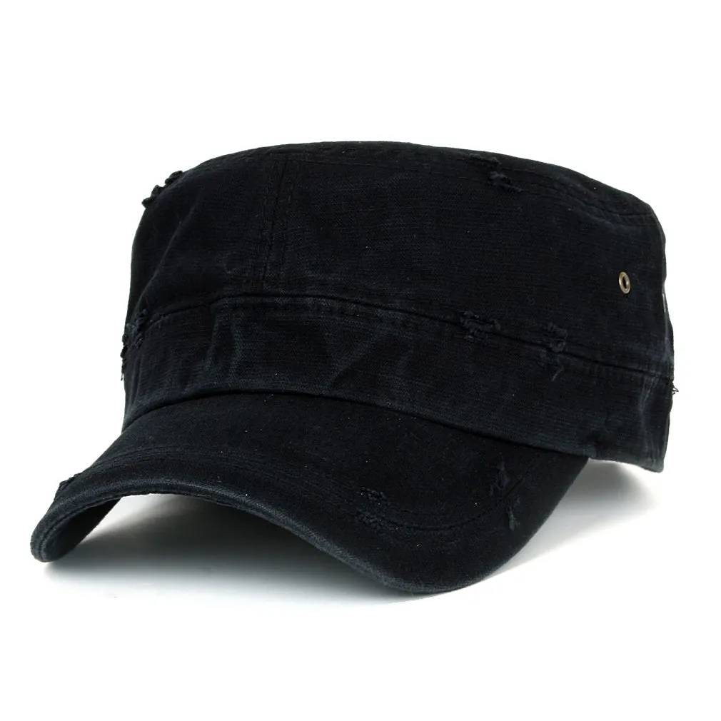 ililily Distressed Cotton Cadet Cap Strap Army Style Hat