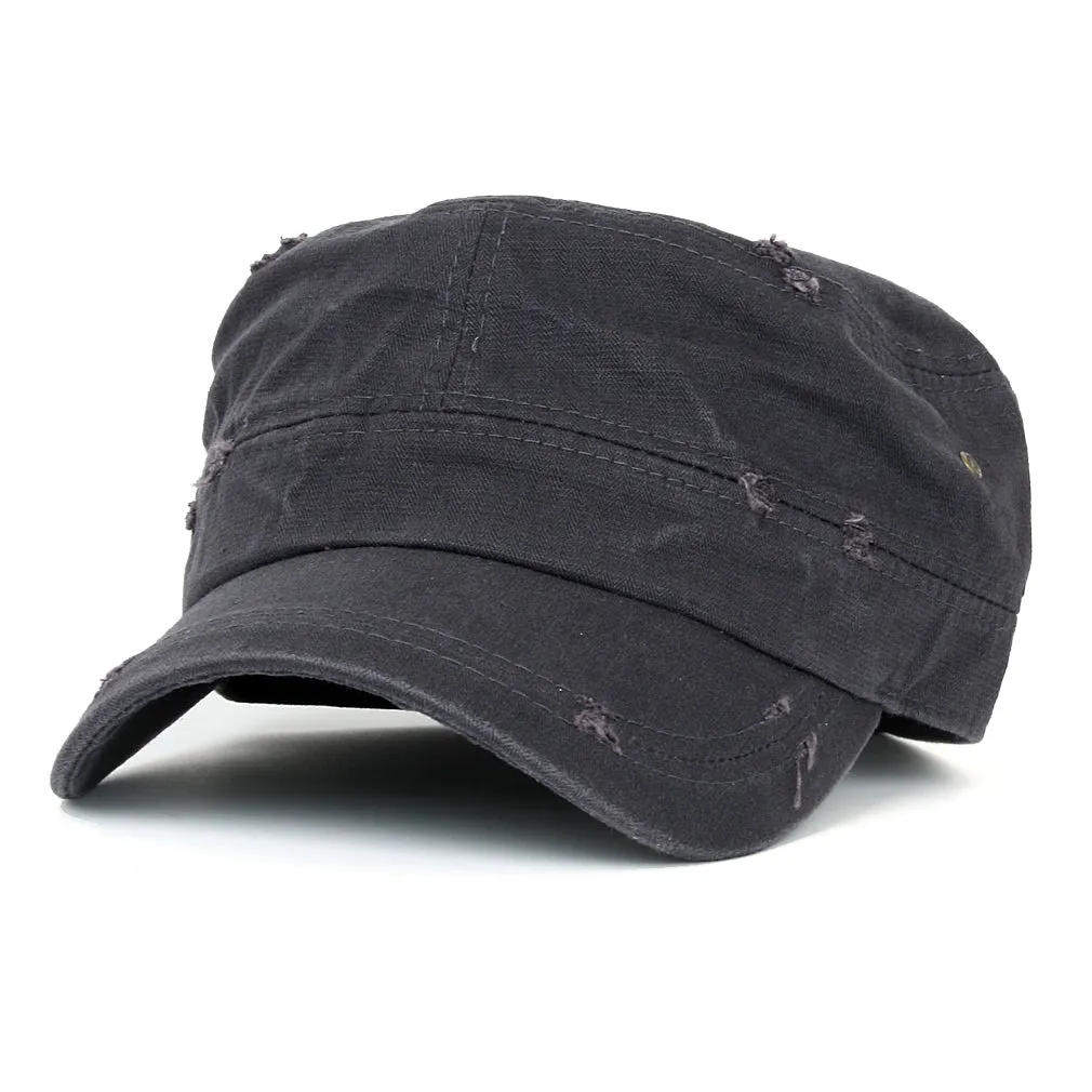 ililily Distressed Cotton Cadet Cap Strap Army Style Hat