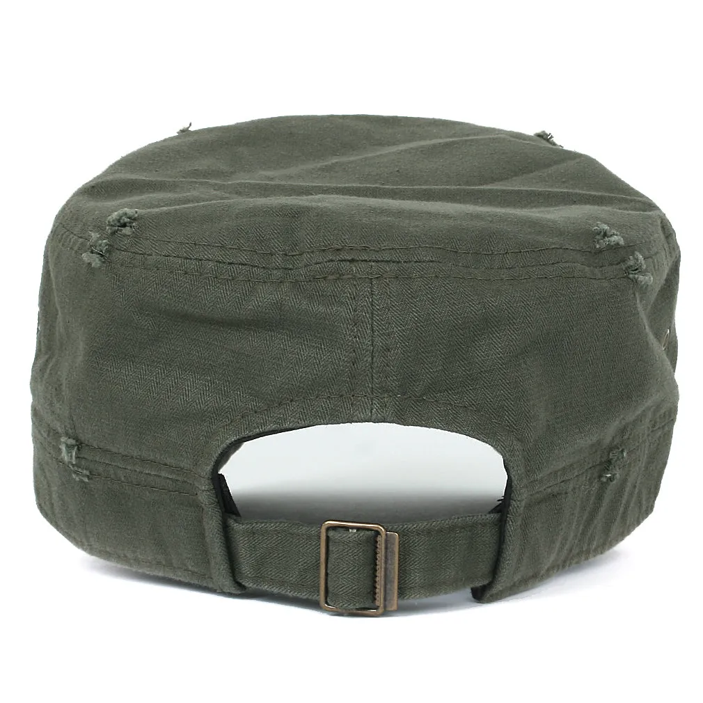 ililily Distressed Cotton Cadet Cap Strap Army Style Hat