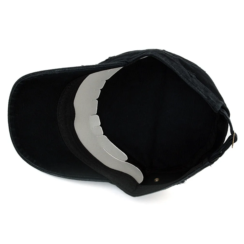 ililily Distressed Cotton Cadet Cap Strap Army Style Hat